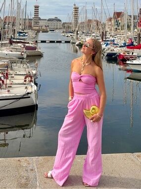 Women’s Pink Wide-Leg Strapless Jumpsuit
